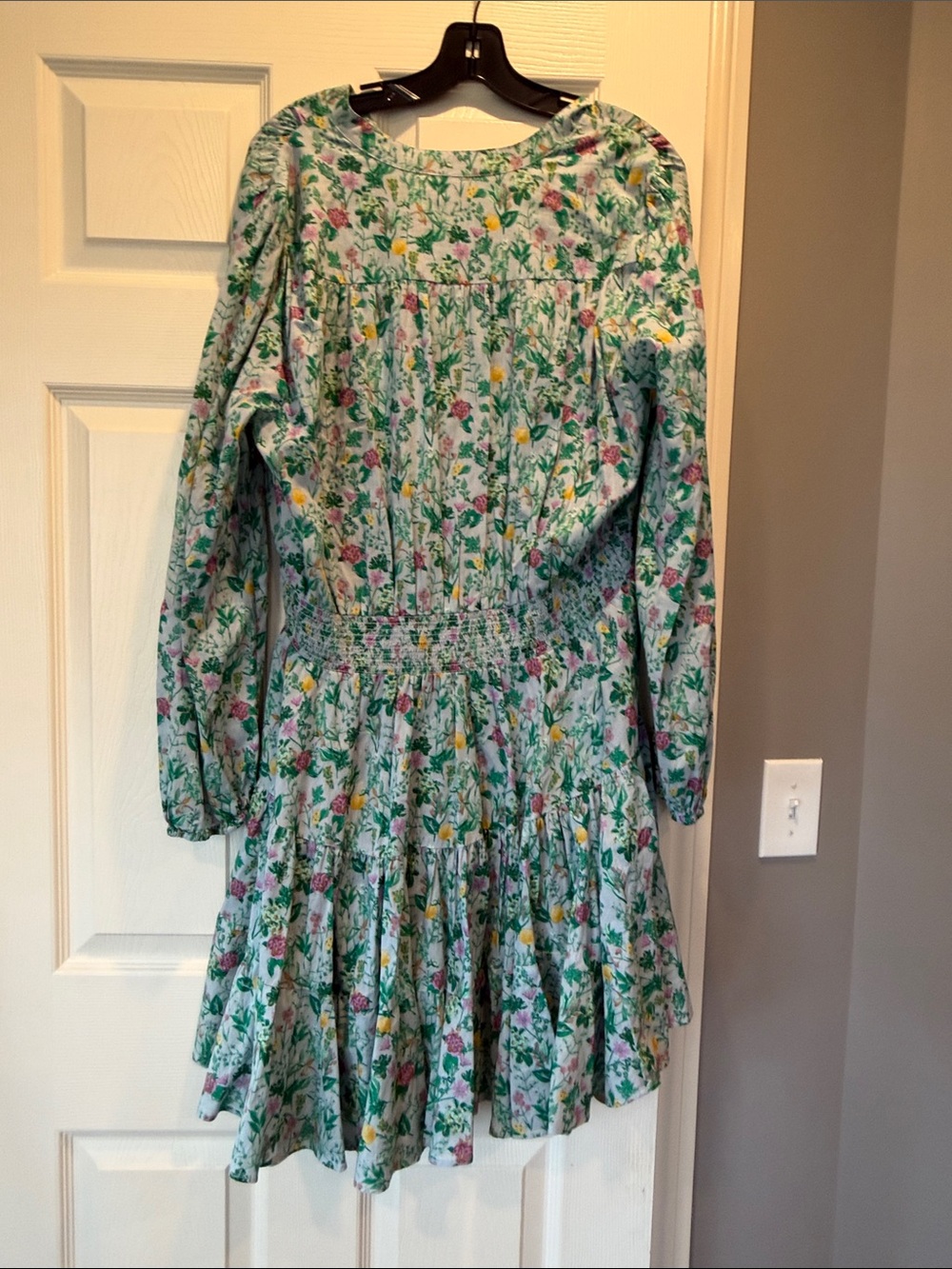J. Crew Green Floral Long Sleeve Tiered Dress - Picture 8 of 8